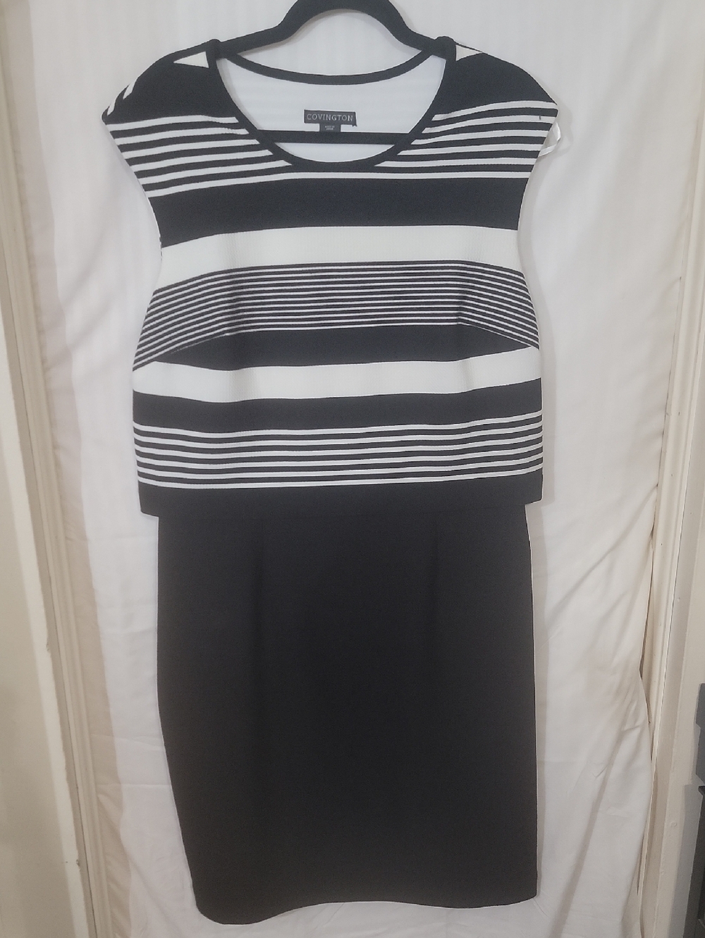 Covington Black and White Striped Sheath Dress